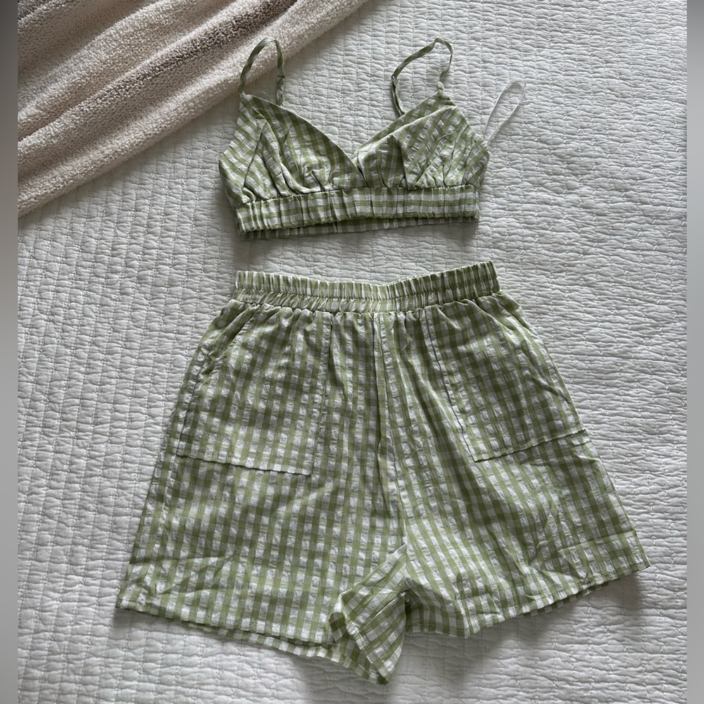 3 piece green gingham set
